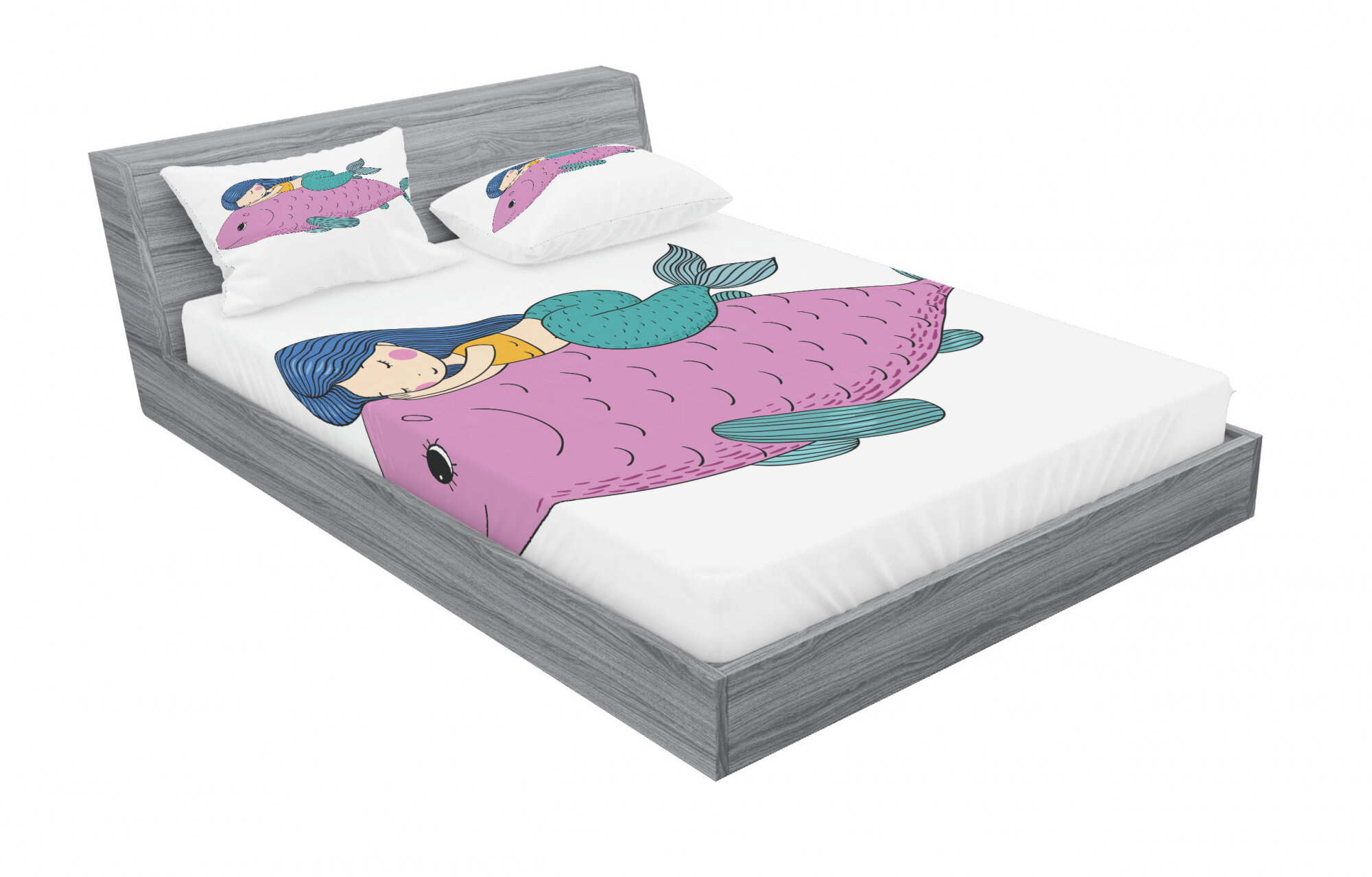 Ambesonne Mermaid Flat Sheet Illustration Little Girl On Top Of A Big Wave In The Surf Fish Kids Twin Size Multicolor Soft Comfortable Top Sheet Decorative Bedding 1 Piece Kids Bedding Bedding