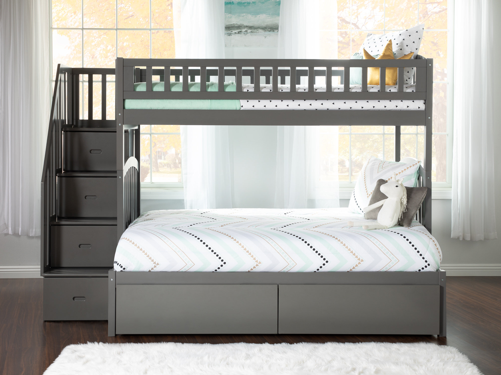 Harriet Bee Salem Staircase Twin Over Full Bed With Drawers