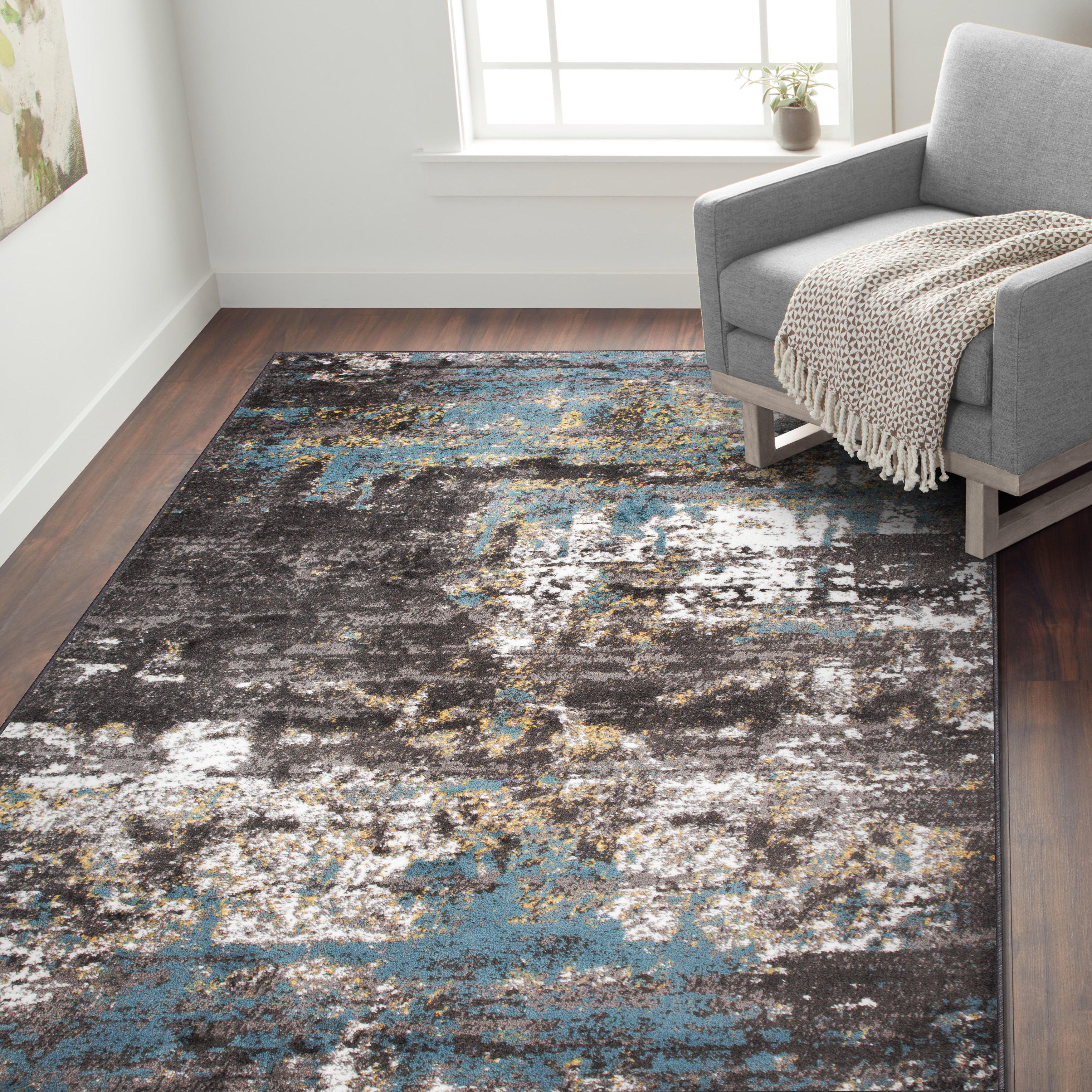 17 Stories Hirst Power Loom Gray Blue Rug Wayfair