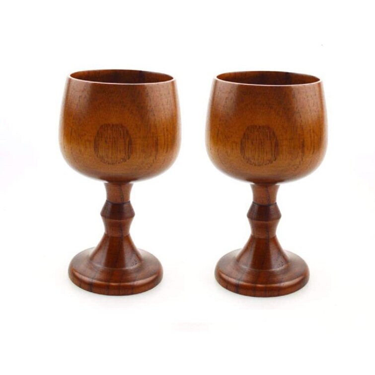 2 Vintage Jujube Wooden Wine Goblet Drinking Cup Water Chalice Glass Heat proof