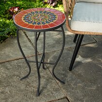 Side Accent Table 23.6 Black and White Tidyard Outdoor Indoor Mosaic Round Patio Bar Table 