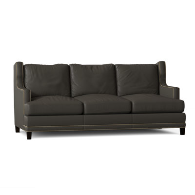 Dunhill 82 Genuine Leather Recessed Arm Sofa Omnia Leather Body Fabric Amalfi Crema Leg Color Espresso Nailhead Detail Small Pewter Touching