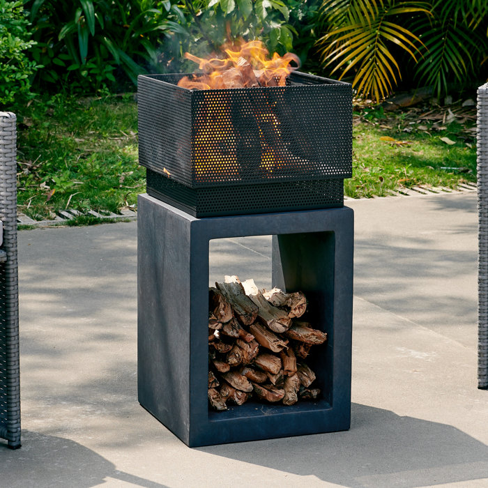 Wrought Studio Dellroy Outdoor Polyresin Wood Burning Fire Pit