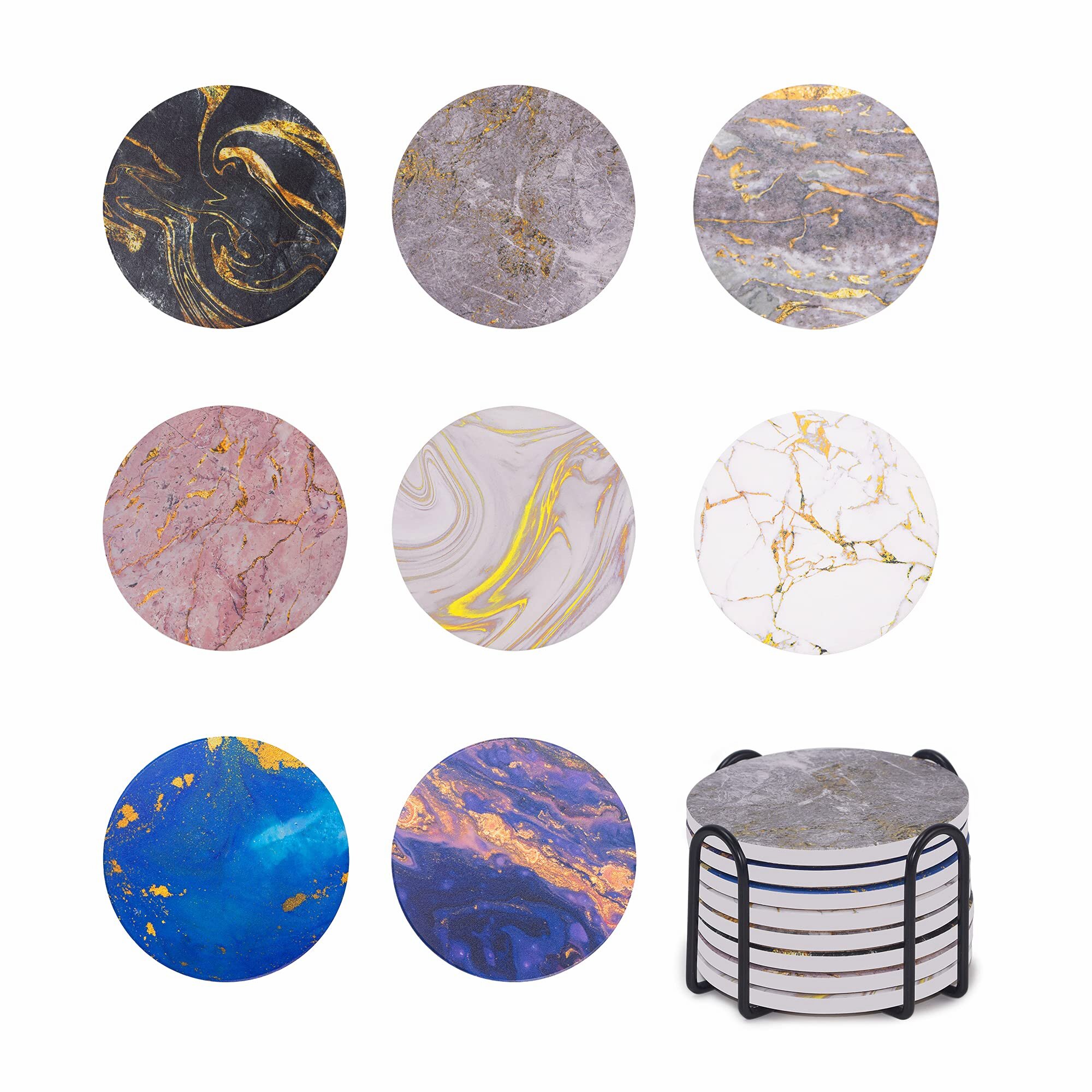 CYTong Absorbent Coaster Sets of 8,Coasters for Drinks Cork Base,Marble Style Ceramic Drink Coaster,for Friends Birthday,Housewarming,Kitchen Room,Bar Decorations 