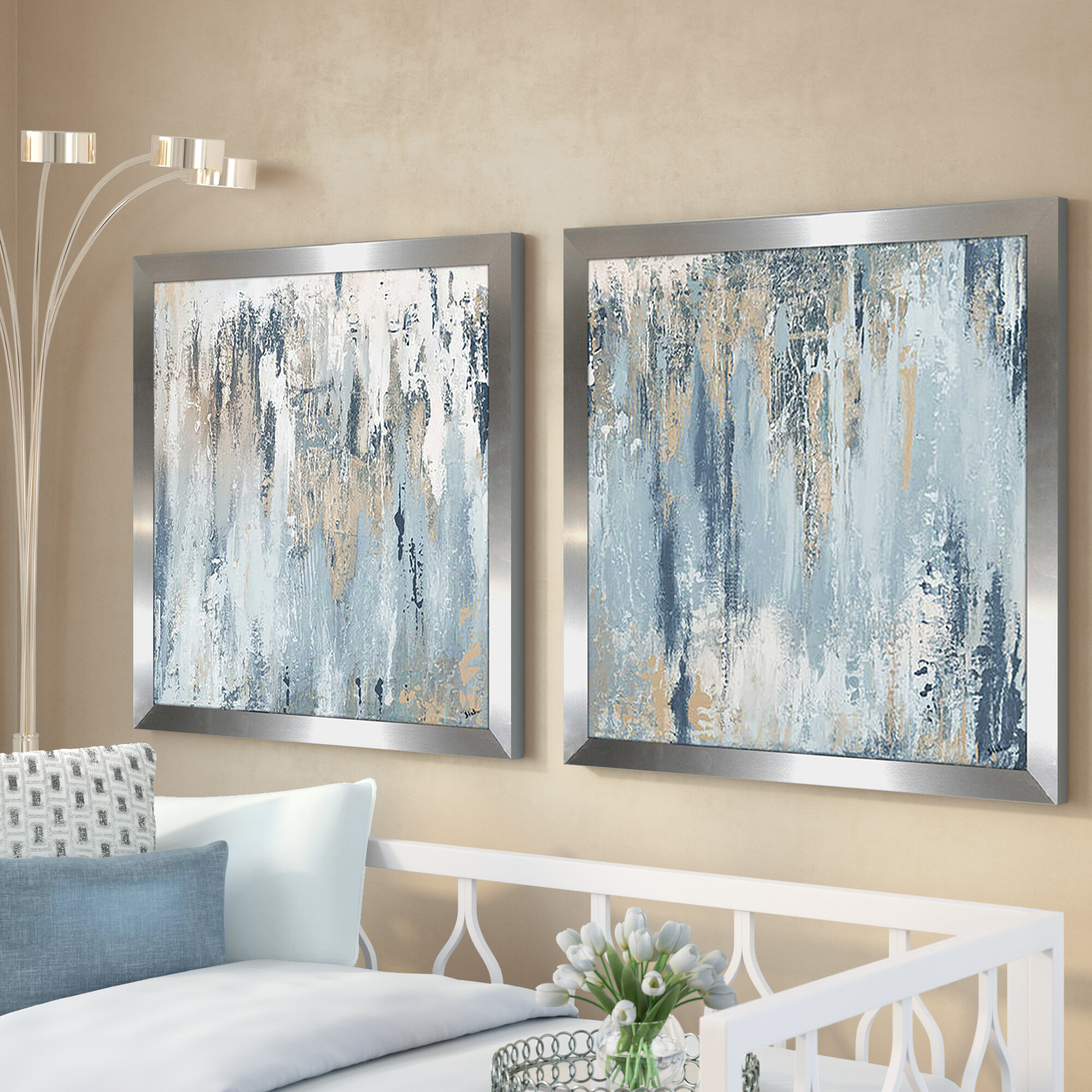 Framed 40 W x 20 H Seekland Art Hand Painted Textured Modern Wall Art on Canvas Abstract Oil Painting Contemporary Cityscape Decor Picture for Living Room Bedroom Stretched Ready to Hang