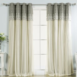 Grace Lace Overlay Nature/Floral Semi-Sheer Grommet Curtain Panels (Set of 2)