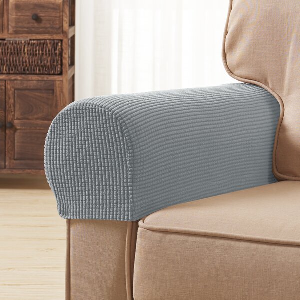 Two Arm Chair Polyester Fabric Armrests Cushion Protector Elastic Chair Armrests Cover for Home Office Black 