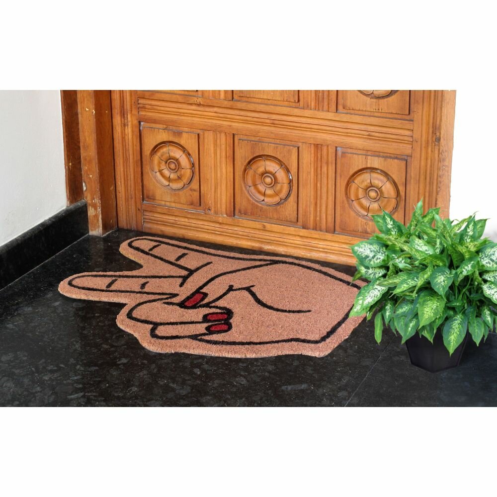 Senecal Machine Tufted Peace Sign Coir 30 In X 18 In Non Slip Outdoor Door Mat