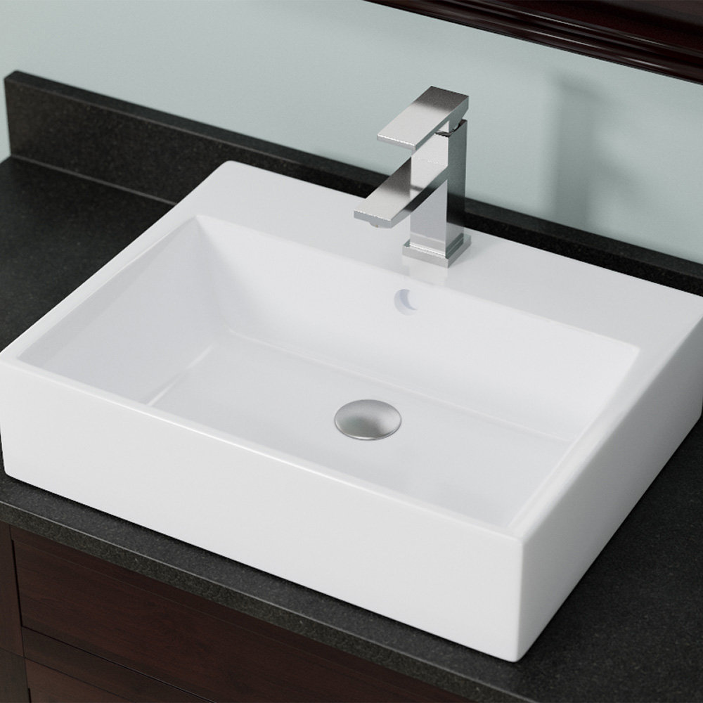 Vitreous China Rectangular Vessel Bathroom Sink With Overflow