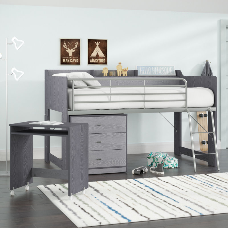 Mack & Milo Alcester Twin Low Loft Bed With Desk and ...
