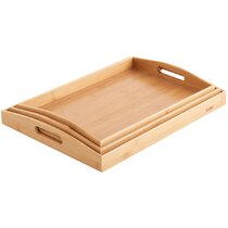 Set of 3 Bamboo and Mango Wood Trays 50cm x 31cm size Handcarved in Thailand