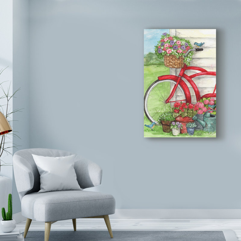 Winston Porter Bike With Birds And Flowers Flag Acrylic Painting