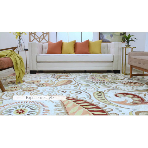 Charlton Home® Kasturi Power Loom Performance Ivory/Mocha/Wine Red Rug ...