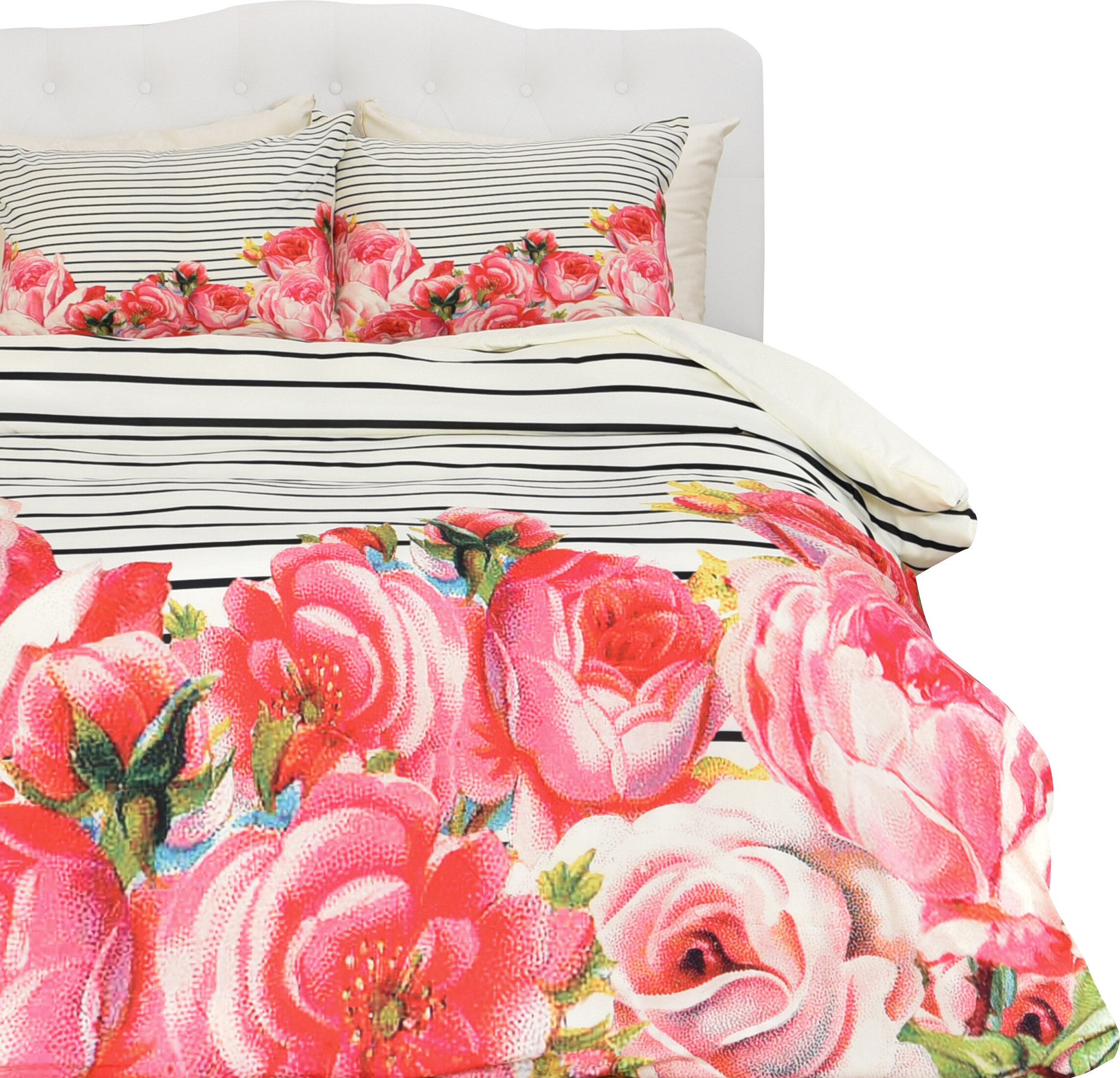 Brayden Studio Mouton Bold Floral And Stripes Duvet Cover Set