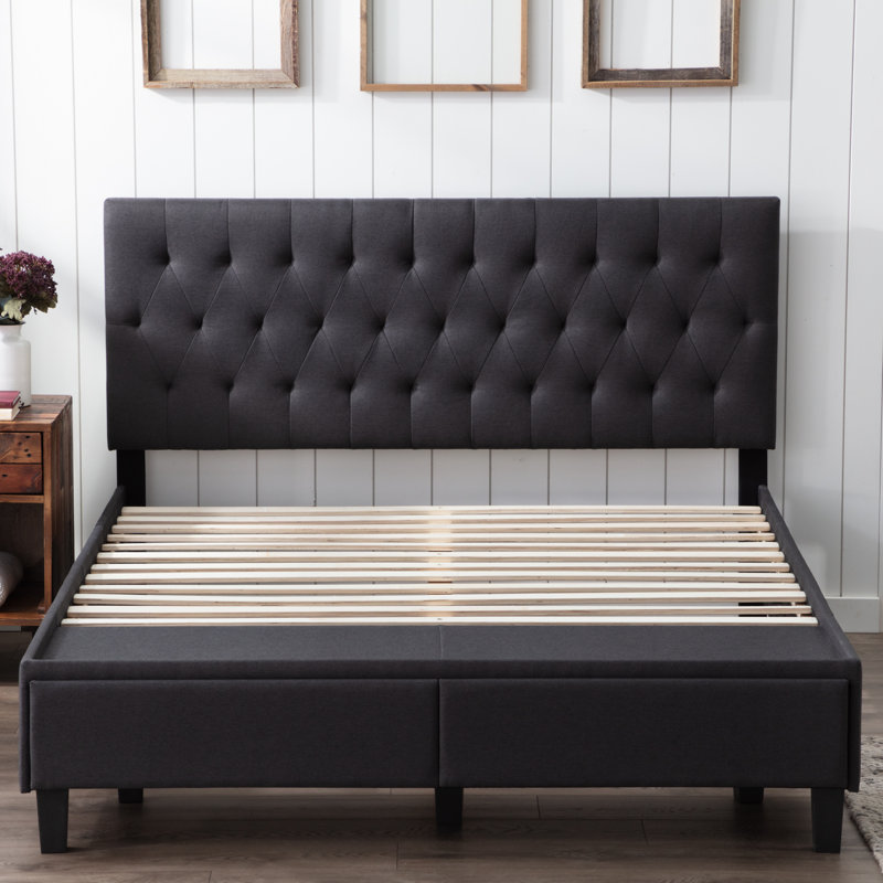 Gabouray Tufted Upholstered Low Profile Storage Platform Bed- Cal King
