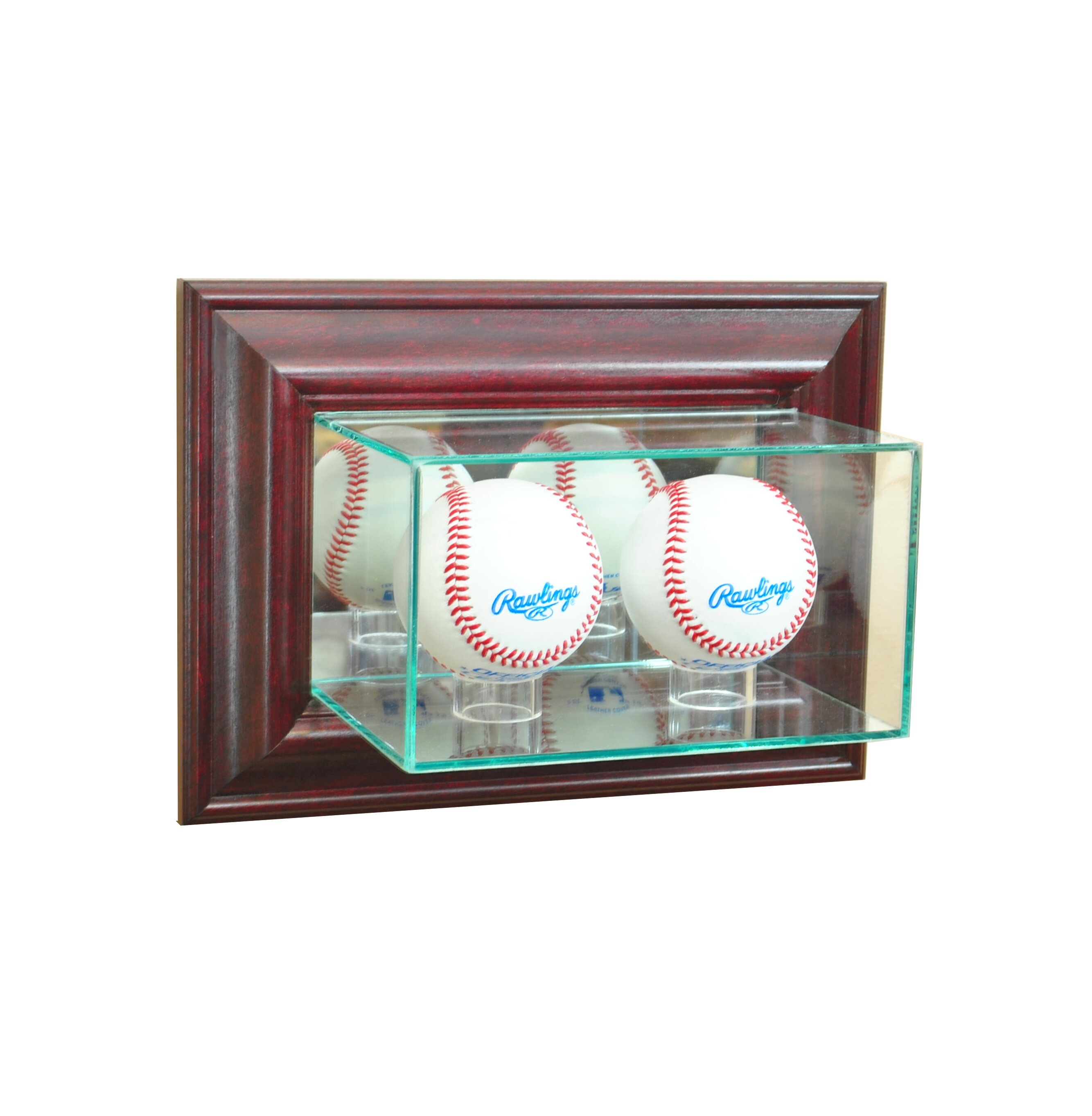 GLASS WALL MOUNT BASEBALL BAT DISPLAY CASE WITH UV PROTECTION CHERRY WOOD FRAME 
