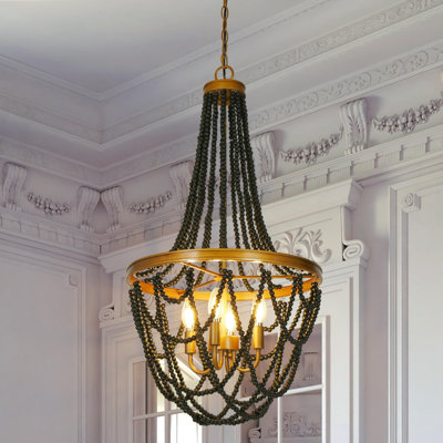 4 - Light Unique / Statement Empire Chandelier With Beaded Accents