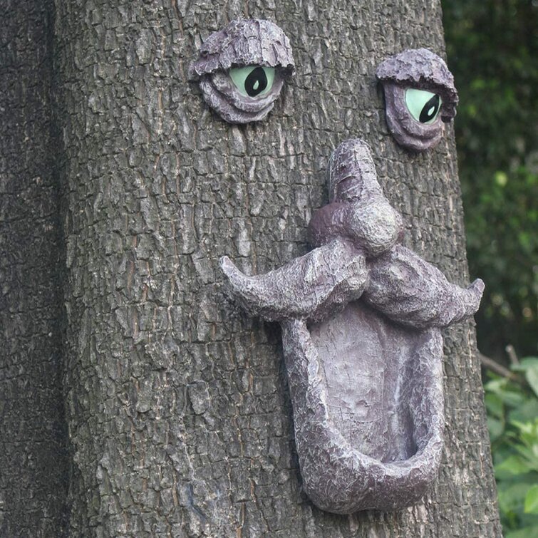 Old Man Sculpture Yard Garden Ornaments Bird Feeder Tree Face Decor Outdoor