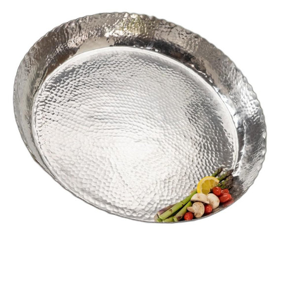 Moroccan Tea Tray Cocktail Server Arabesque Design Silver Plated 14 Inch Round 