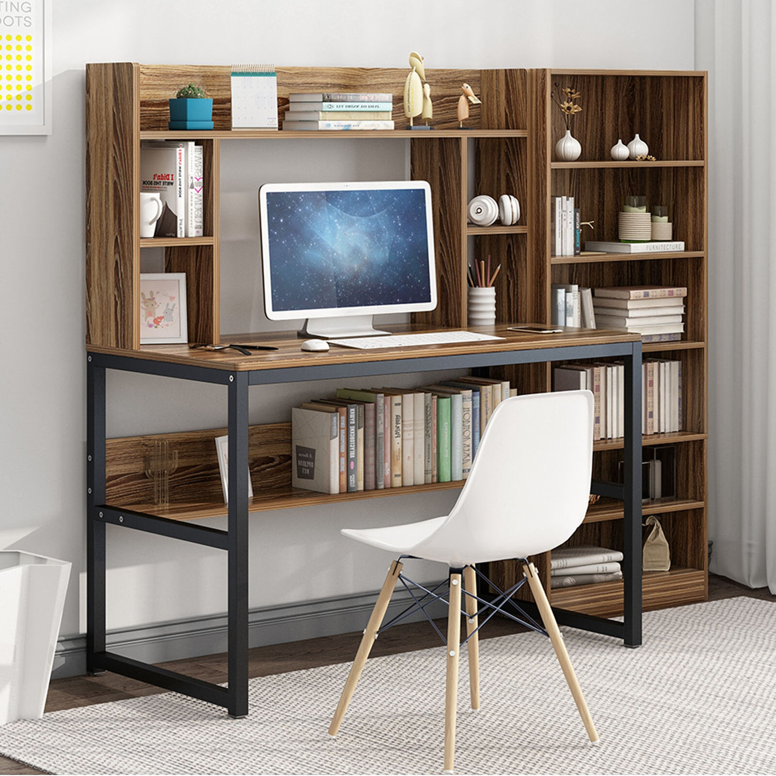 Details about   47" Computer Desk Writing Study Table Workstation w/Hutch & Bookshelf Coffee 