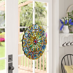 23 Inch High Webbed Heart Decorative Window Victorian Style Stained Glass Panel 
