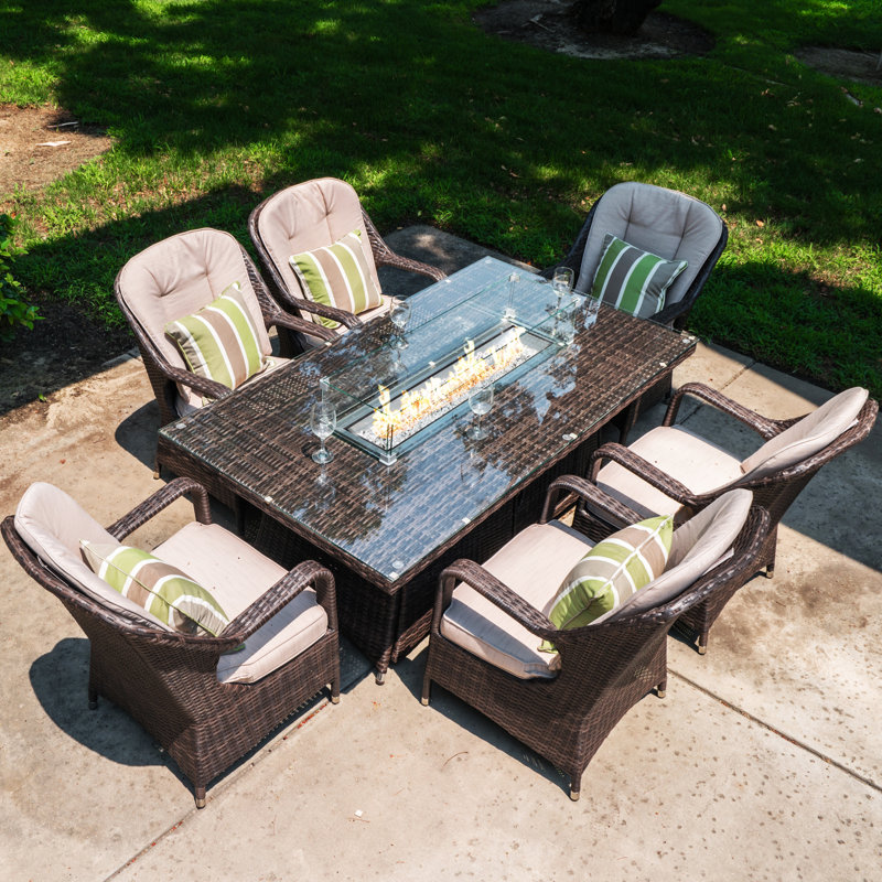 Darby Home Co Colville 7 Piece Dining Set With Cushions And Firepit Wayfair