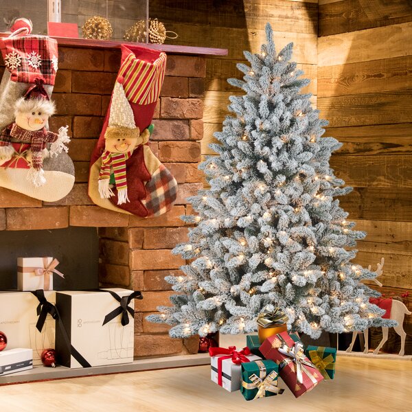 Alpine Slim Pencil Christmas Tree w/ LED Lights Stand Pre-Lit Snow Flocked 