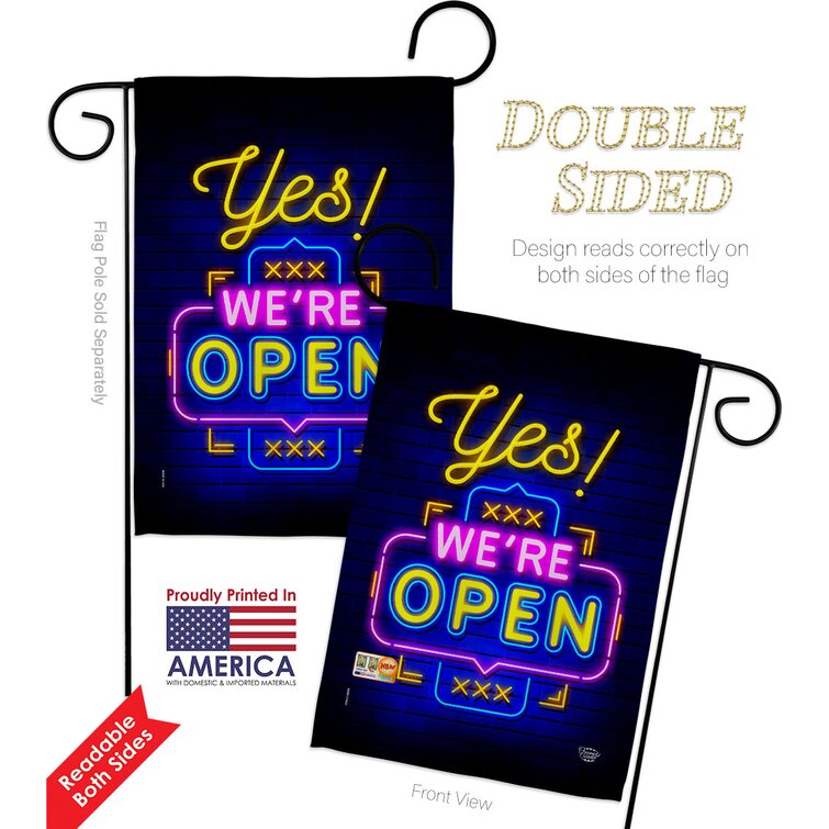 Yes We're Open Blue Polyester Flag