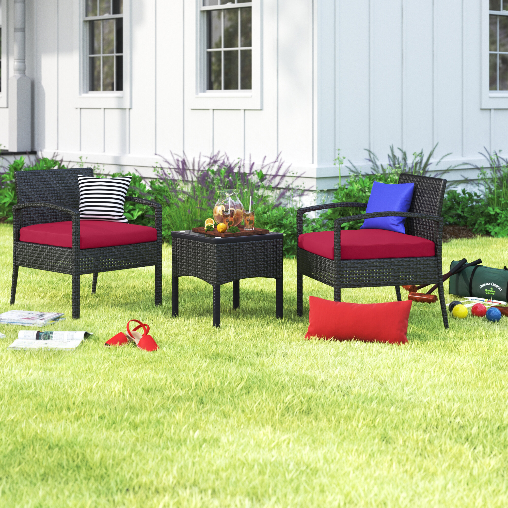 Indoor Outdoor 5 Piece Tufted Wicker Settee Cushions 1 Loveseat & 2 U-Shape & 2 Lumbar Pillows Weather Resistant,for Home Garden Furniture Patio Lounger Chairs Black 