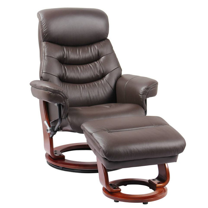 Latitude Run Naranjo Leather Manual Swivel Recliner With Ottoman