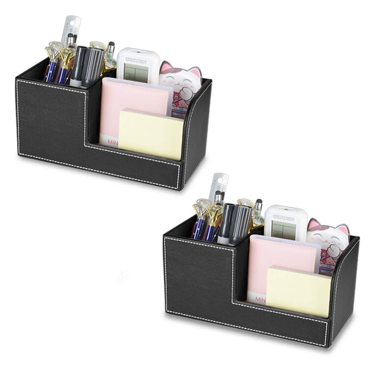 Multifunction Leather Pen Holder Stationery Card Storage Box Desk Accessory