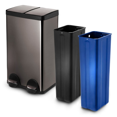Stainless Steel 15.8 Gallon Dual Compartment Stainless Steel Rectangular Kitchen Trash Can