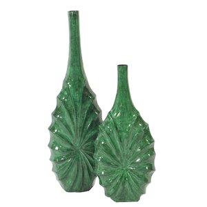 Green Lacquered Ribbed Vase