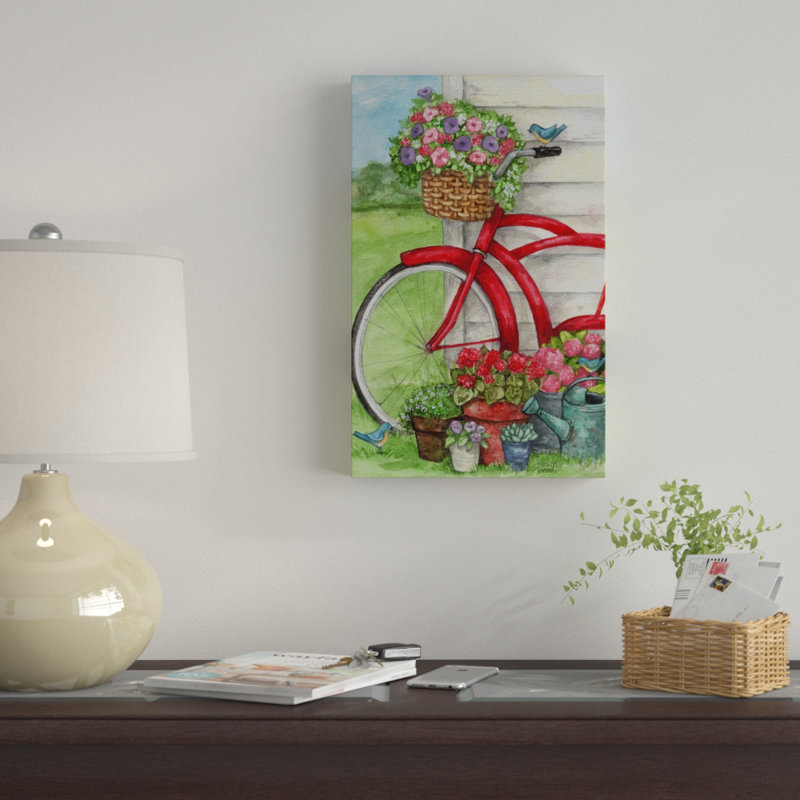Winston Porter Bike With Birds And Flowers Flag Acrylic Painting
