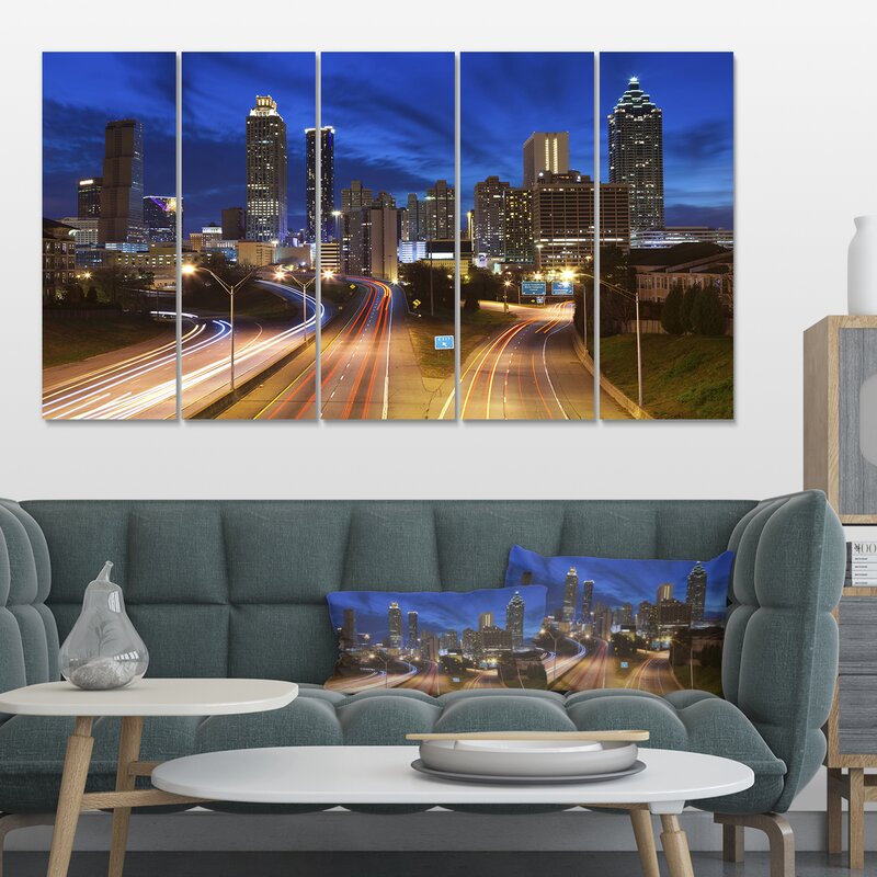 Designart Atlanta Skyline Twilight Blue Hour 5 Piece Wall Art On Wrapped Canvas Set Wayfair