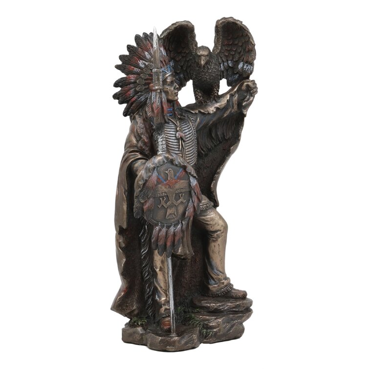 Native American Indian Chief Samoset with Spear Statue Sculpture Figurine Decor 