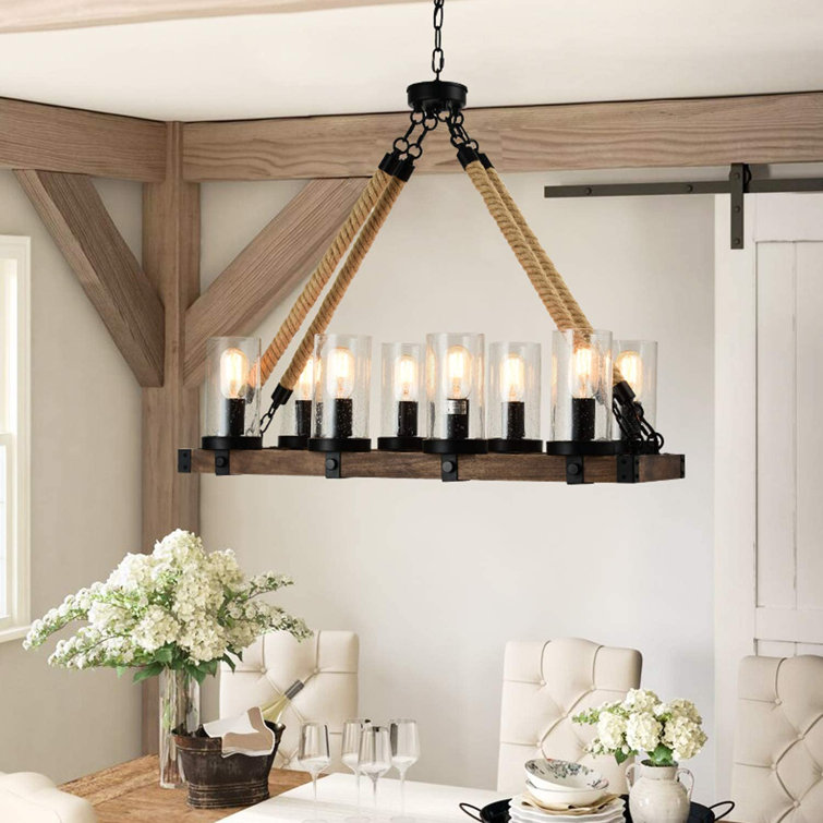 Breakwater Bay Arleen 8 Light Kitchen Island Linear Pendant With Rope Accents Wayfair