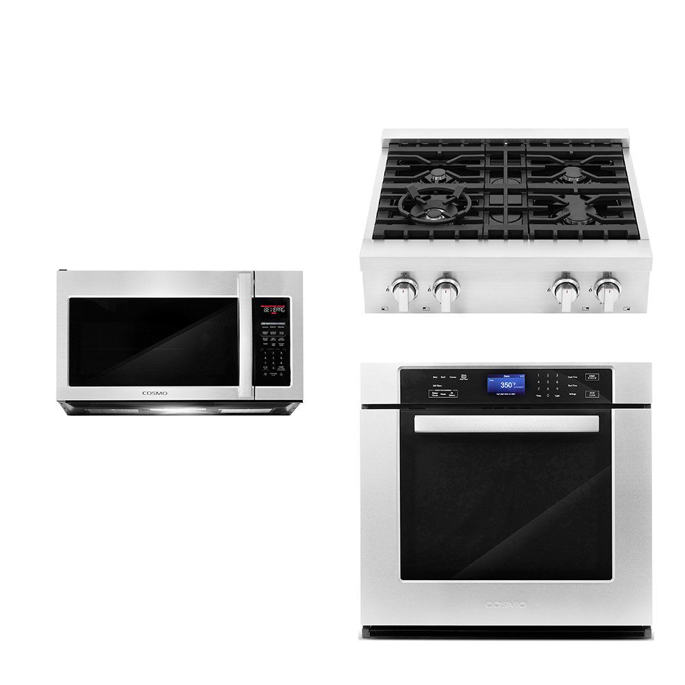 Cosmo 3 Piece Kitchen Appliance Package with 29.8'' Gas Cooktop , Wall