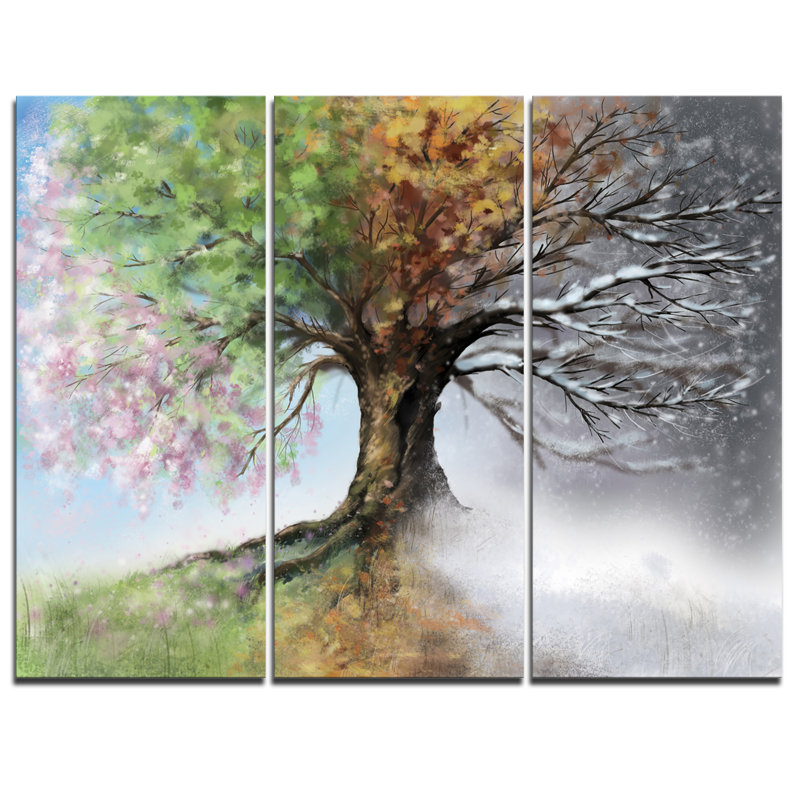 Ebern Designs Tree With Four Seasons 3 Piece Graphic Art On Wrapped Canvas Set Reviews Wayfair