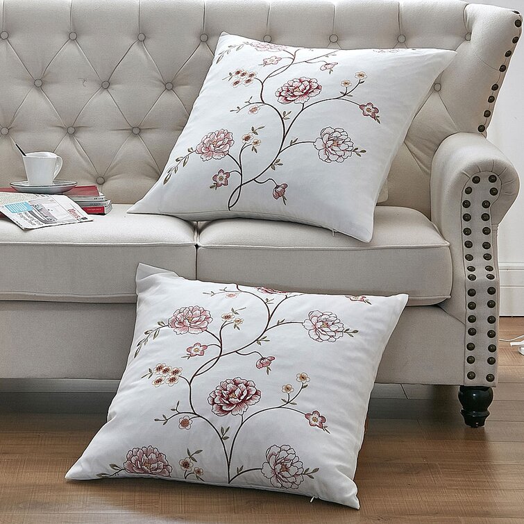 August Grove® Spring Flower Embroidery 2 Piece Euro Pillow Shell Set ...