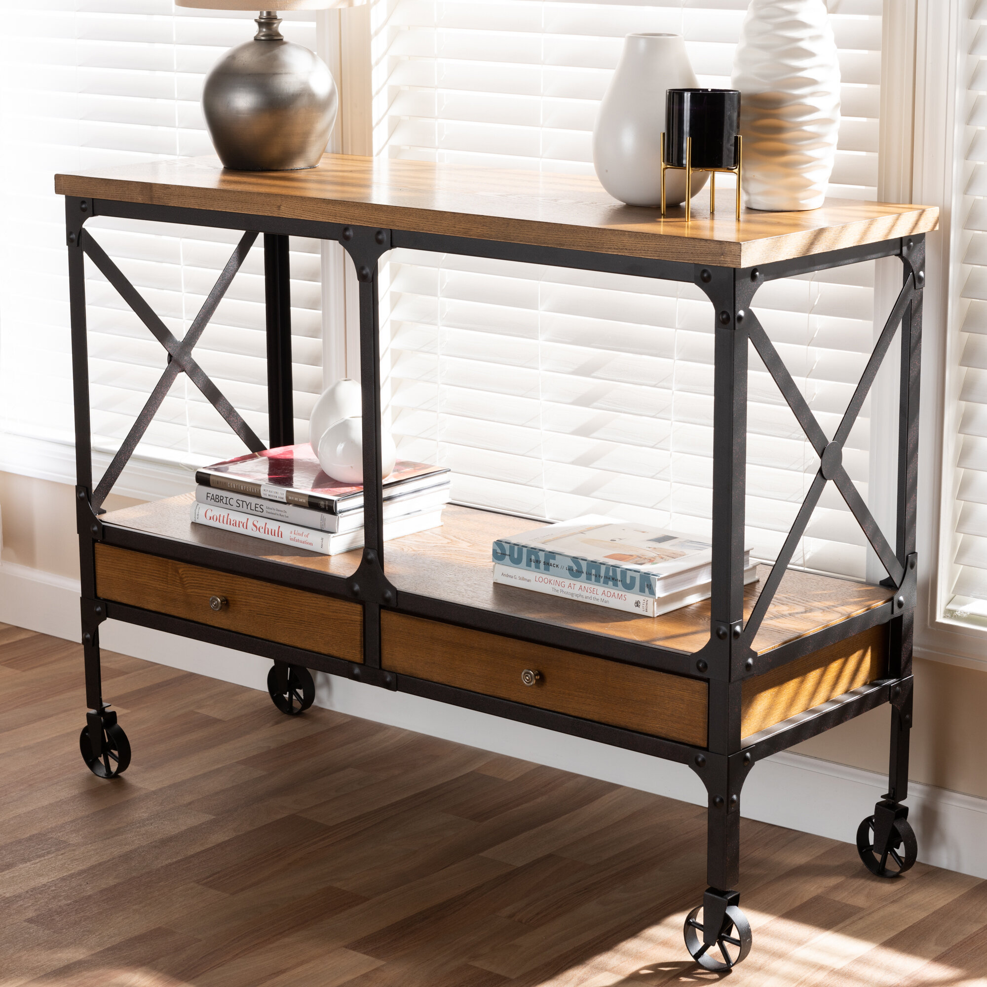 Williston Forge Aleman Vintage Rustic Industrial Console Table Wayfair