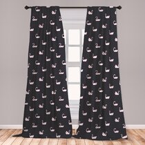 3D 2 Panel Curtain Set Window View of Swans Swimming Blackout Style Birds