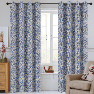 Scroll Jacquard Damask Semi-Sheer Grommet Curtain Panels (Set of 2)