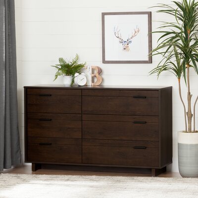 Fynn 6 Drawer Double Dresser South Shore Finish Brown Oak