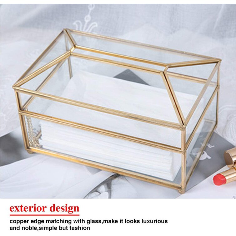 Tissue Box Geometric Transparent Glass Desk Coffee Table Decoration Case