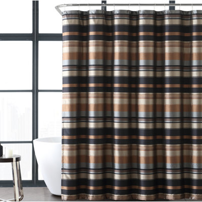 Charlton Home Heuer Stripe Single Shower Curtain  Color: Taupe/Gold