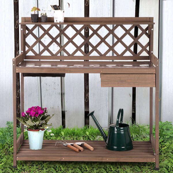 Gray Wood with Drawer Sink If You Love to Garden and to Plant Potting Table-Potting Benches for Outside This is The Perfect Potting Bench for You 
