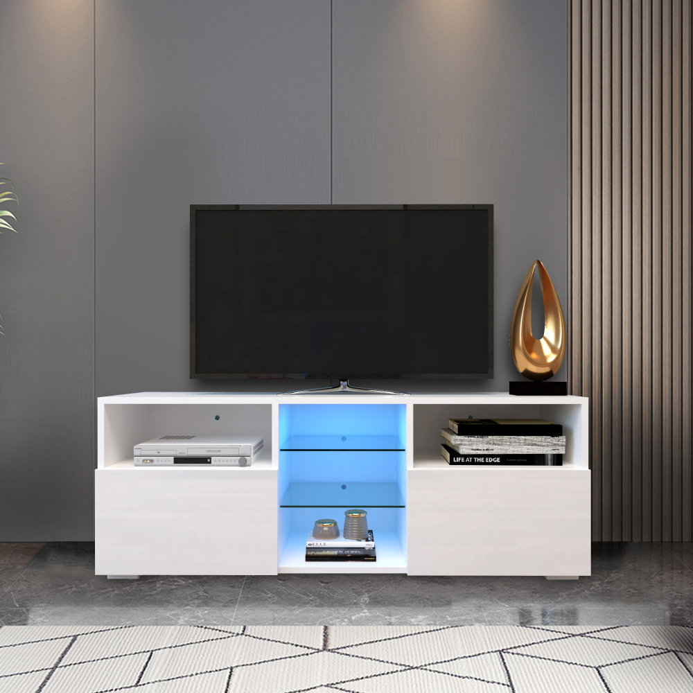 Orren Ellis Modern Minimalist Tv Cabinet Living Room With 20 Colors Led Lights Tv Stand Entertainment Center White Modern High Gloss Led Tv Cabinet Fits Up To 55 Inch Tvs Wayfair