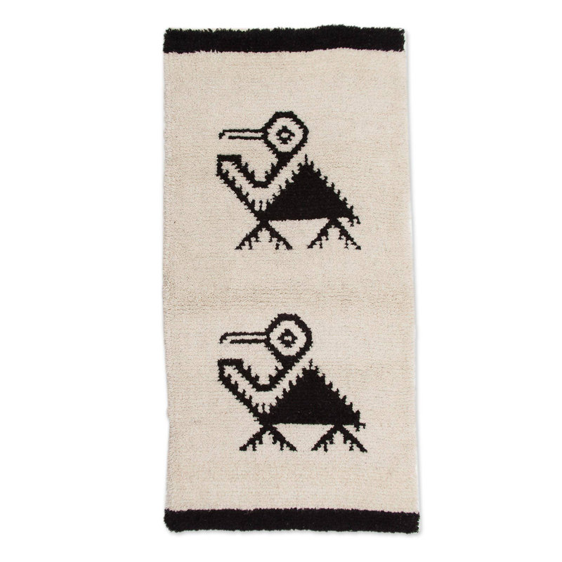 World Menagerie Joziah Pelican Paradise Hand Knotted Wool Black Area Rug