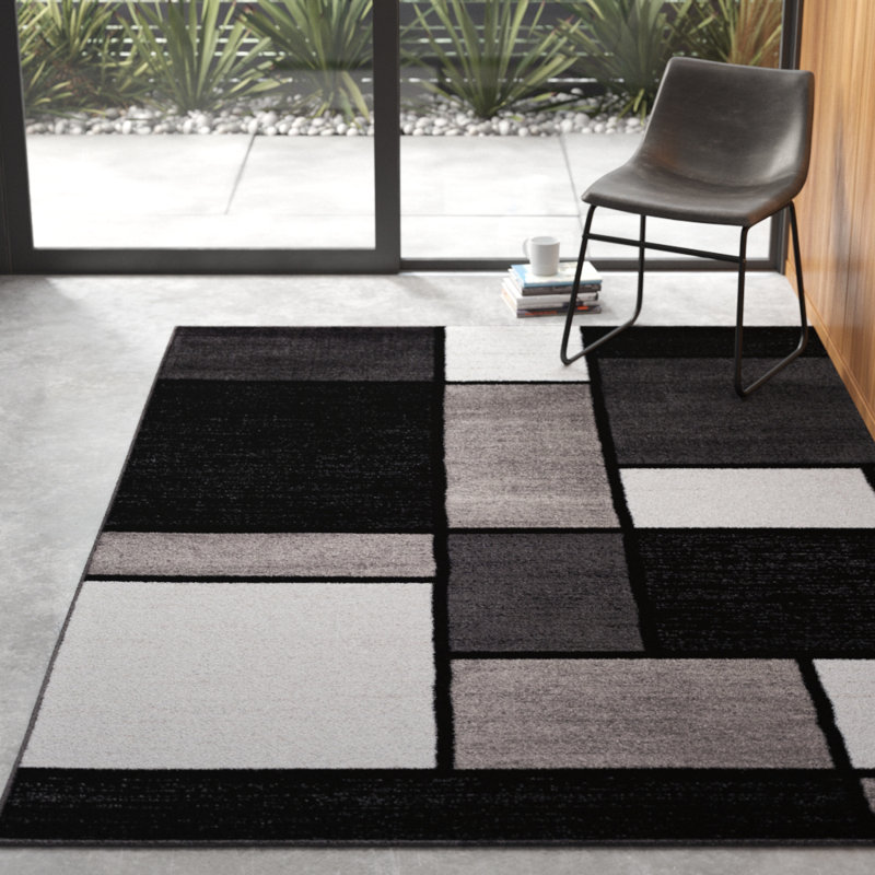 Wade Logan Lorenzo Geometric Gray Black White Area Rug Reviews Geometric Gray Black White Area Rug